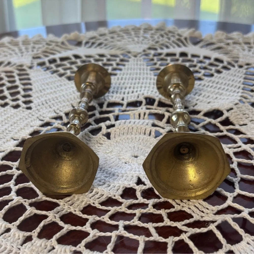 Brass Candle Holders Elegant Gold Vintage MCM Antique Boho Cottage Home Decor
